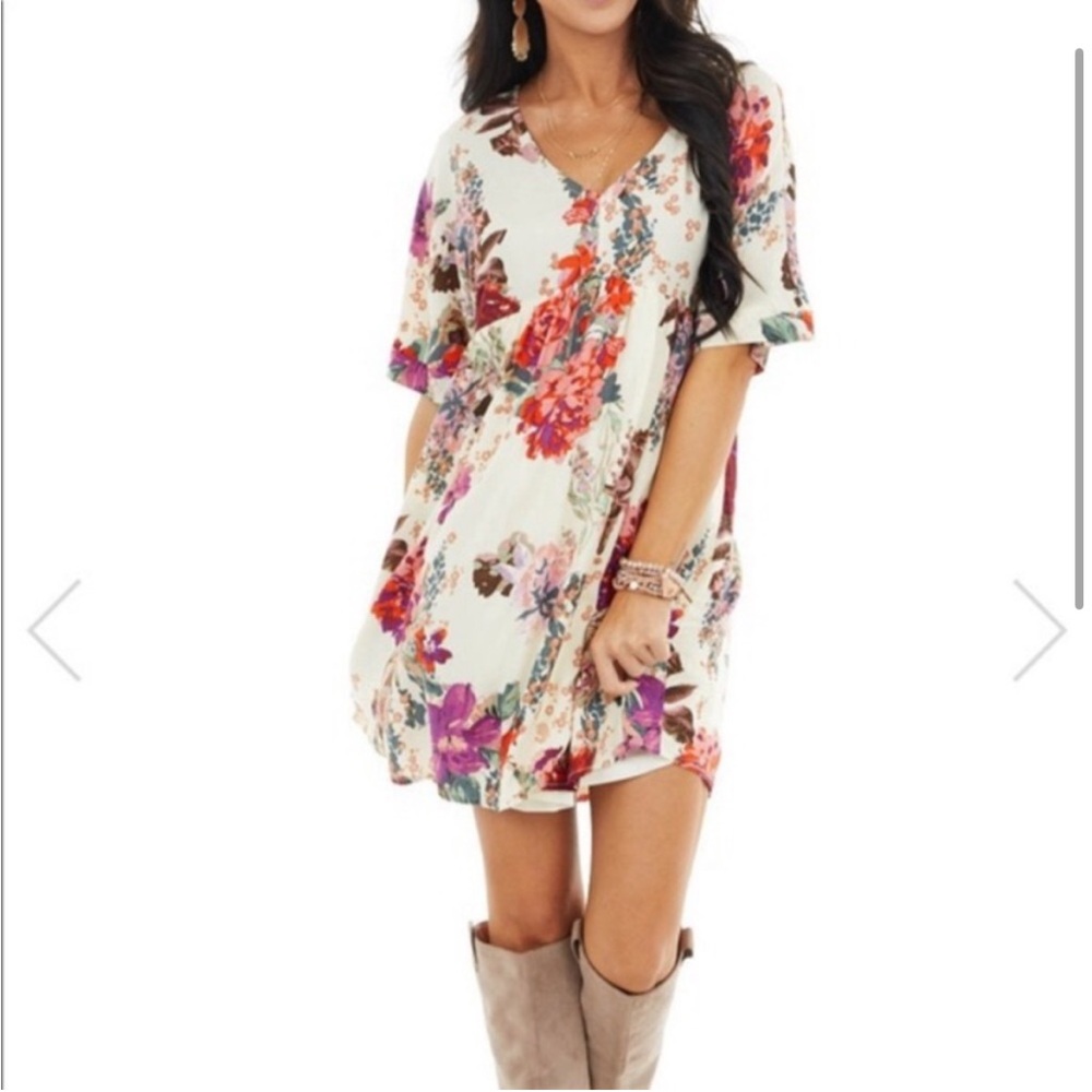 Andree by Unit Floral Women’s Babydoll Mini Flowy Tunic Mini Dress Sz M
